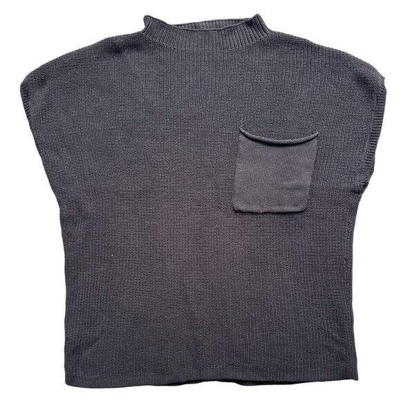 Sleeveless Knit Mock Neck Sweater Top With Pocket Gray By Anrabess 21" Length - Picture 1 of 6